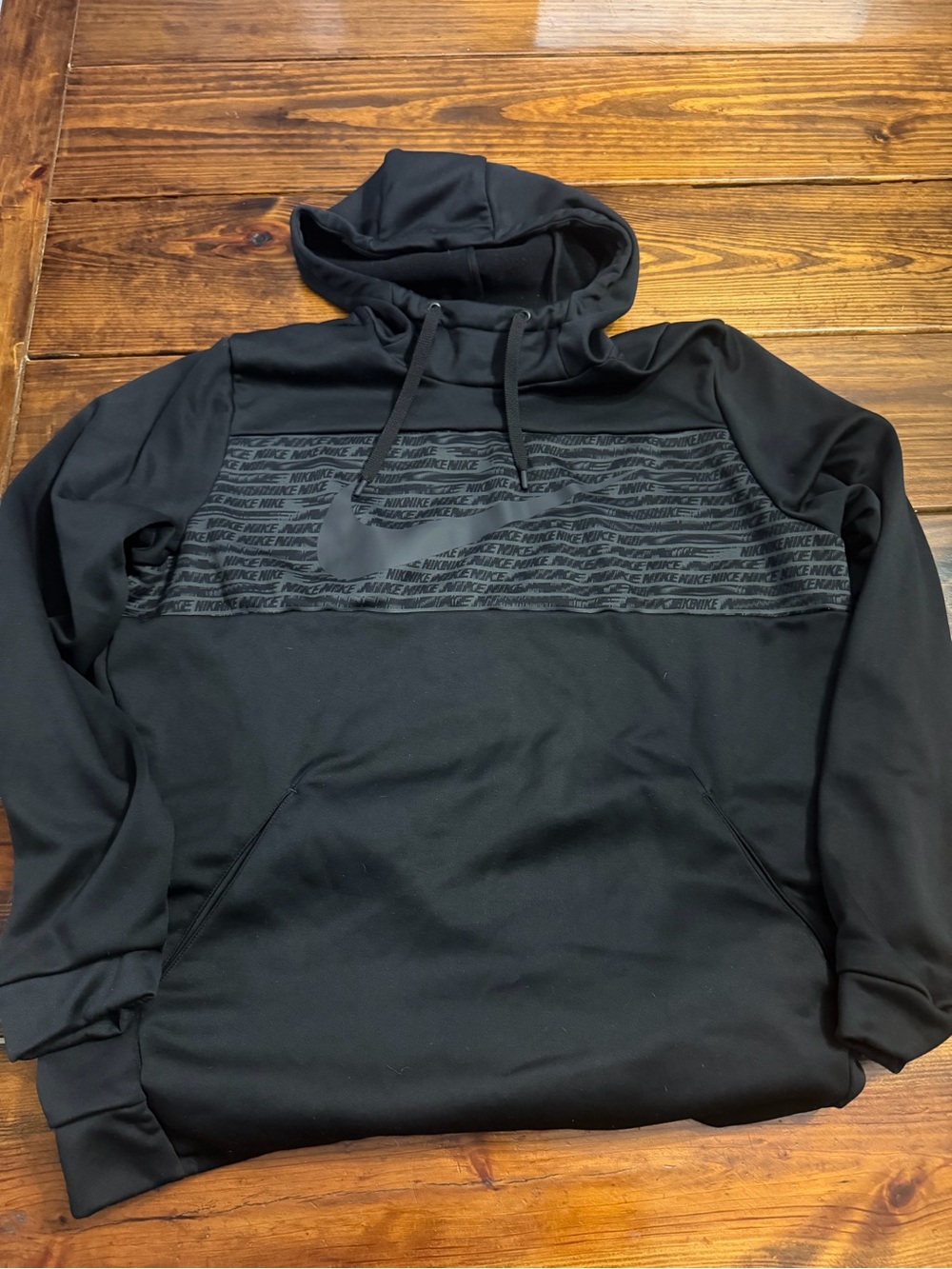 Nike Men’s Black Logo-Panel Pullover Hoodie
